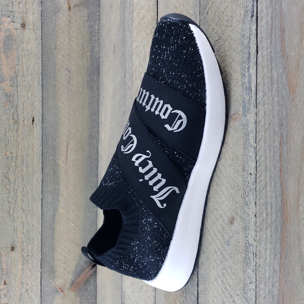 Juicy Couture Announce Womens Slip On Fashion Sneakers Black Silver NEW